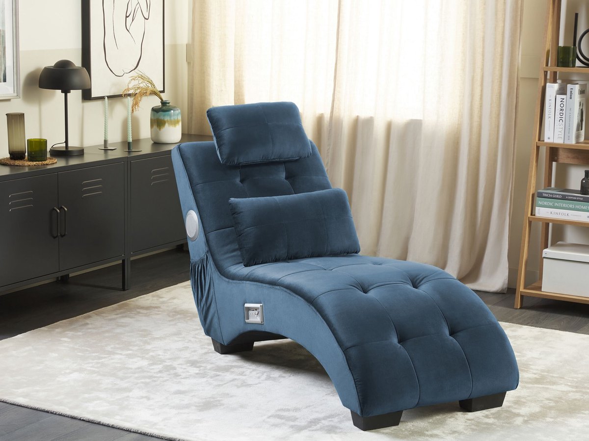 Beliani Simorre - Chaise Longue--fluweel - Blauw