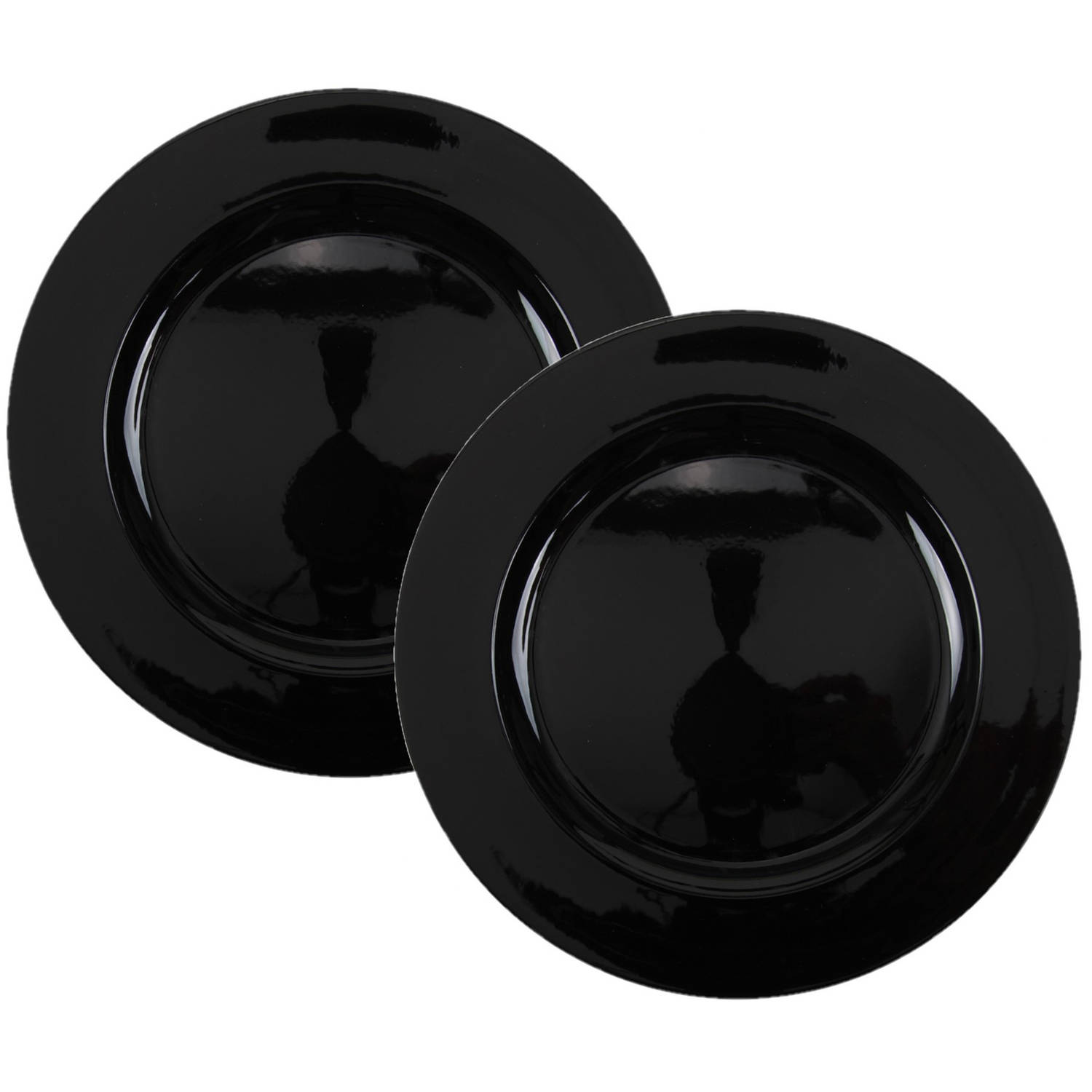 Set Van 2x Stuks Diner Onderborden Rond Glimmend 33 Cm - Kaarsenplateaus - Zwart