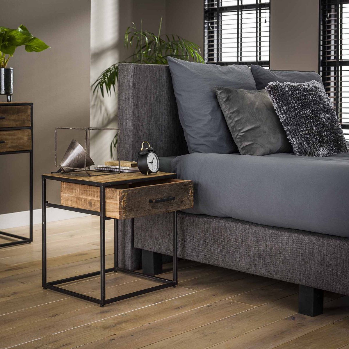 Hoyz - Nachtkastje Zwart Float - 1 Lade - 45x40x50 - Grijs