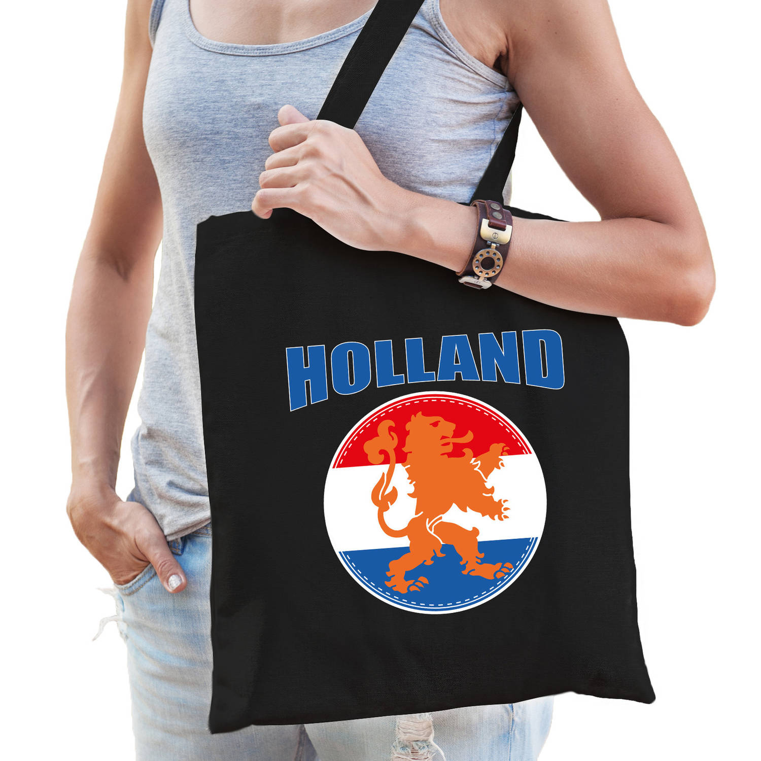 Bellatio Decorations Holland Oranje Leeuw Supporter Cadeau Tas Voor Dames En Heren - Feest Boodschappentassen - Zwart