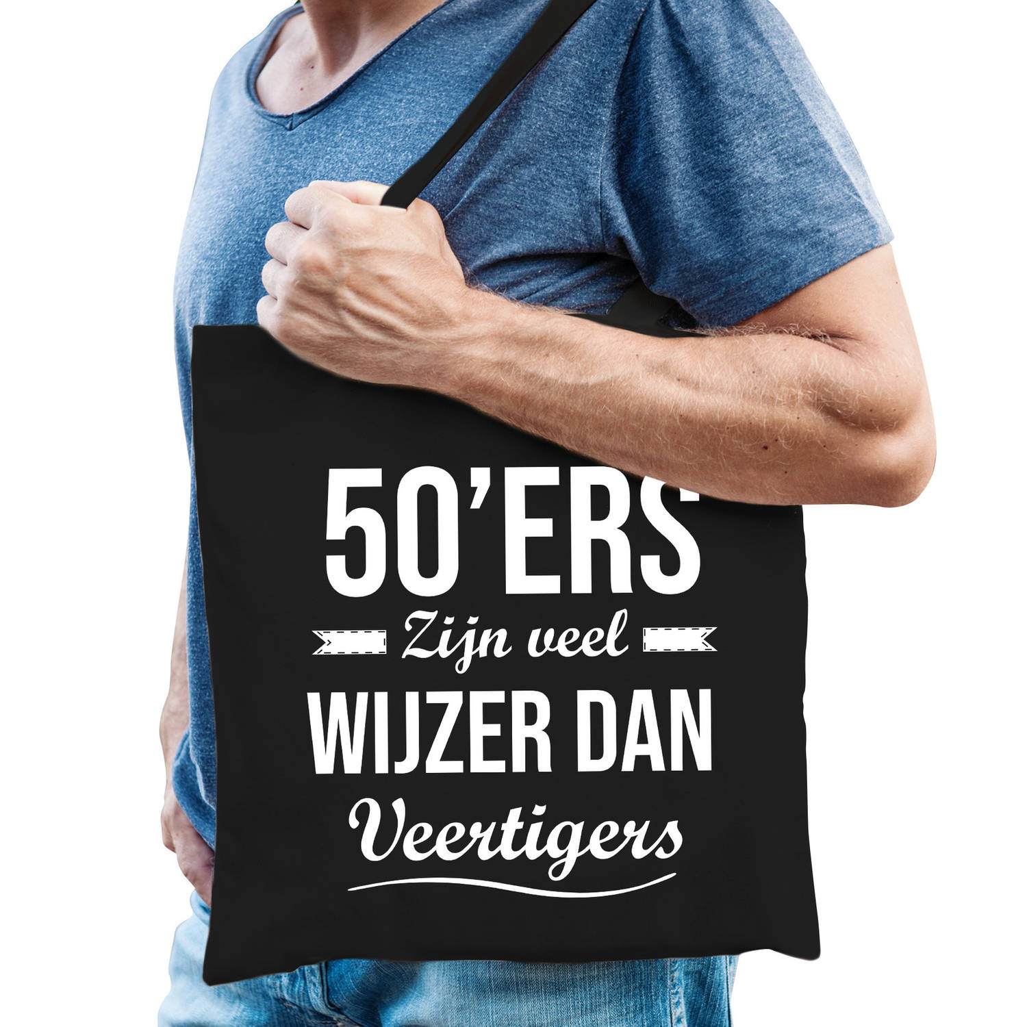 Bellatio Decorations 50ers Zijn Veel Wijzer Dan Veertigers Cadeau Tas Voor Heren - Feest Boodschappentassen - Zwart