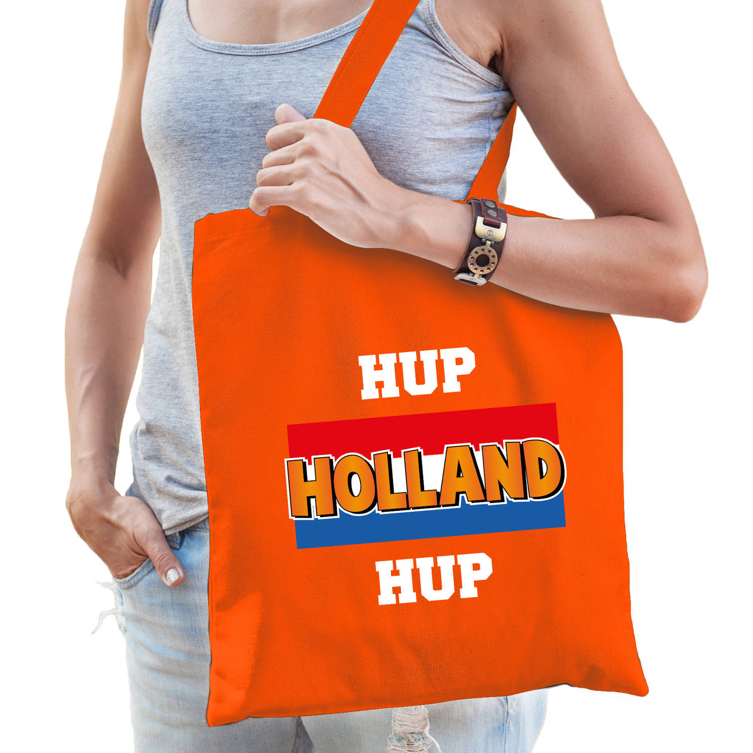 Bellatio Decorations Hup Holland Hup Supporter Cadeau Tas Voor Dames En Heren - Feest Boodschappentassen - Oranje