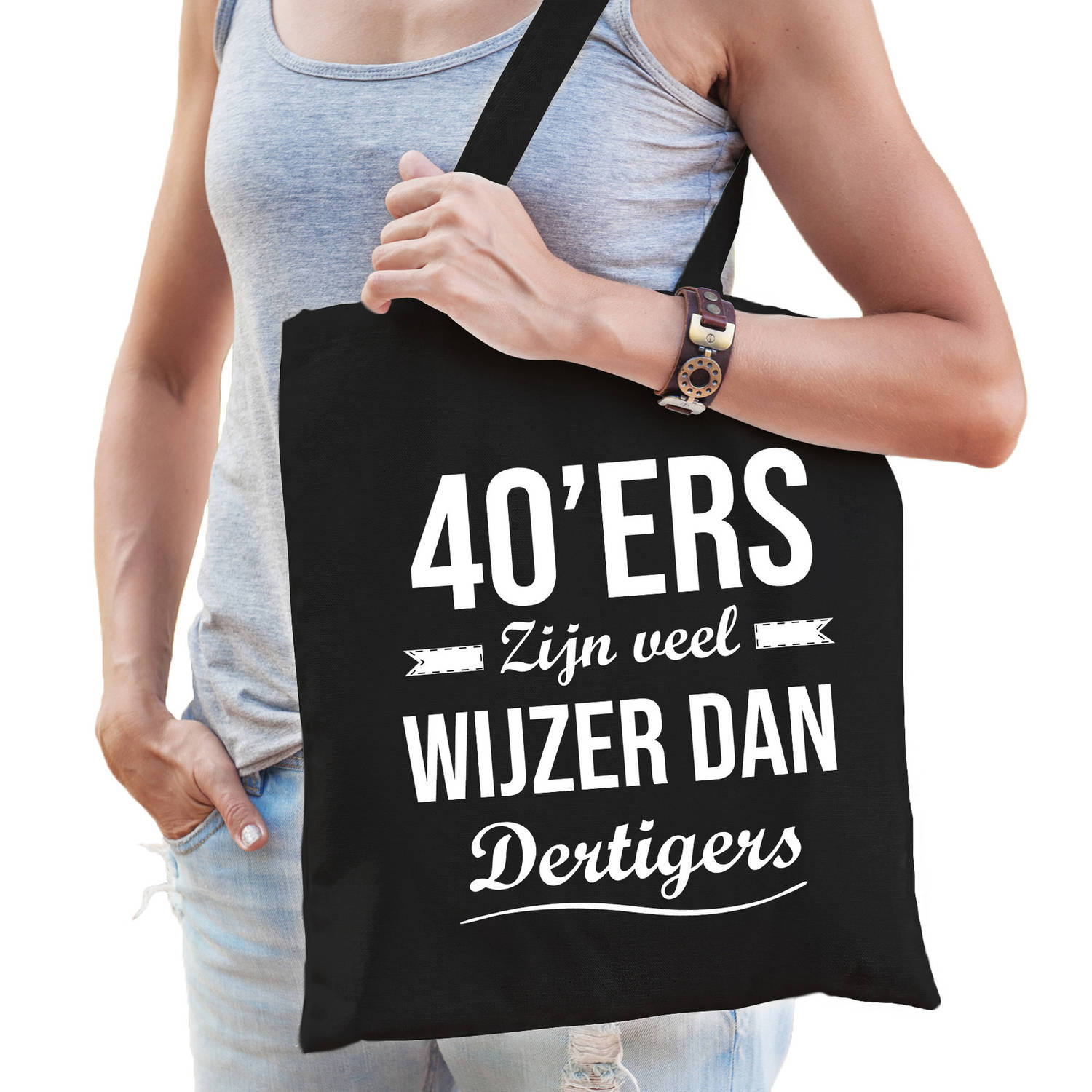 Bellatio Decorations 40ers Zijn Veel Wijzer Dan Dertigers Cadeau Tas Voor Dames - Feest Boodschappentassen - Zwart