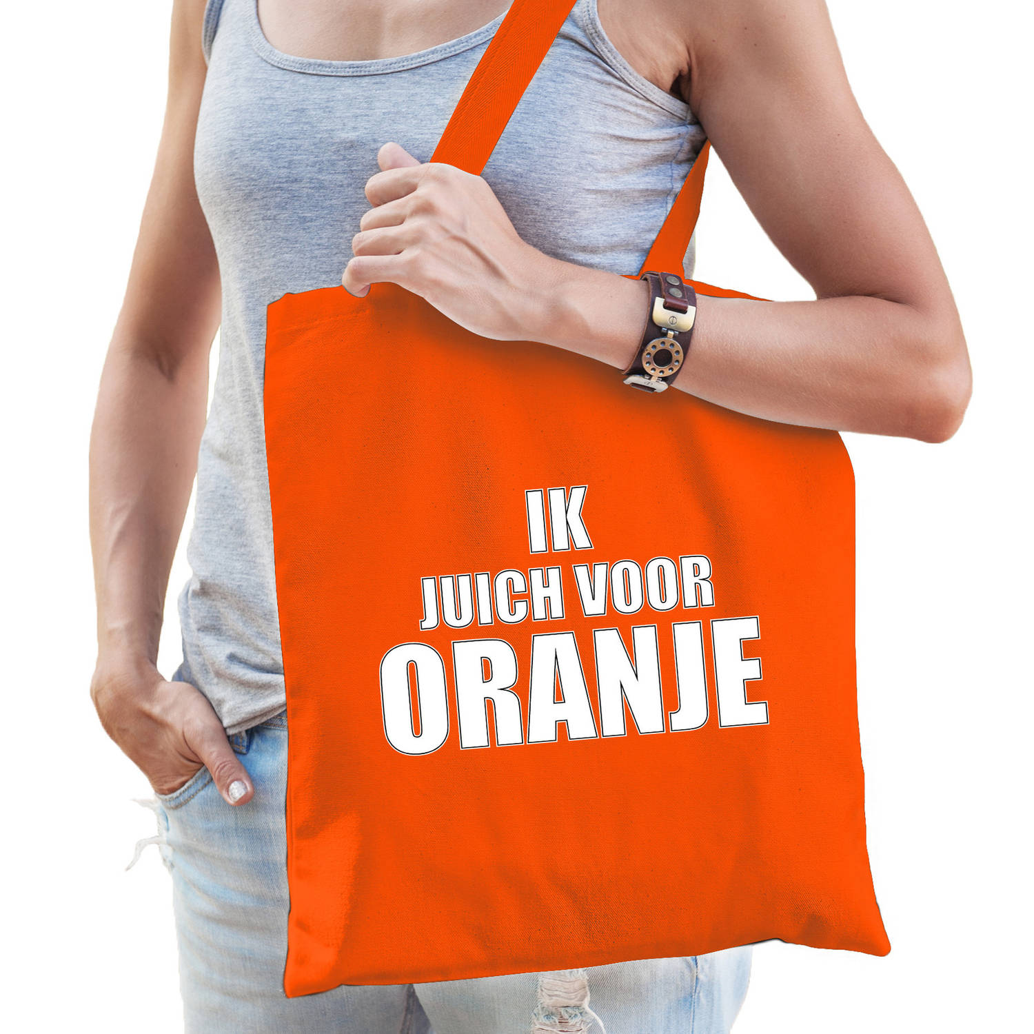 Bellatio Decorations Ik Juich Voor Supporter Cadeau Tas Voor Dames En Heren - Feest Boodschappentassen - Oranje