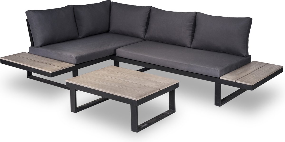 Loungeset Titan Hoekset Incl. Acacia Houten Tafel - Zwart