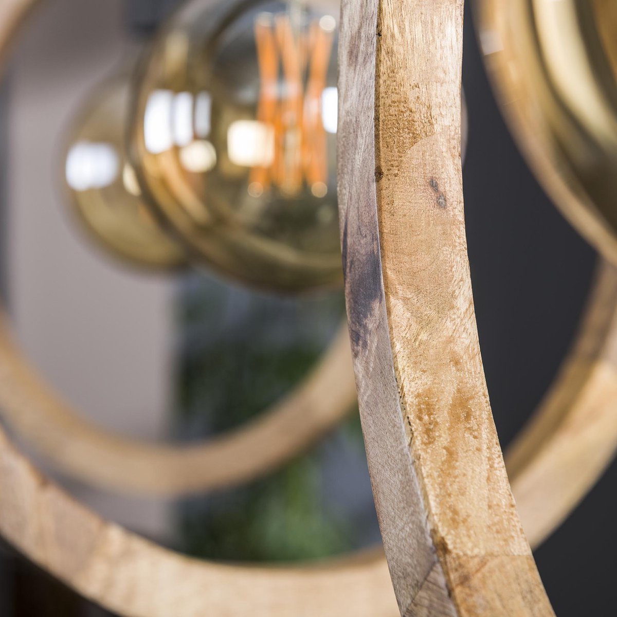 Hoyz - Hanglamp Round Wood - 3 Lampen - Massief Mango Naturel - 97x35x150 - Bruin