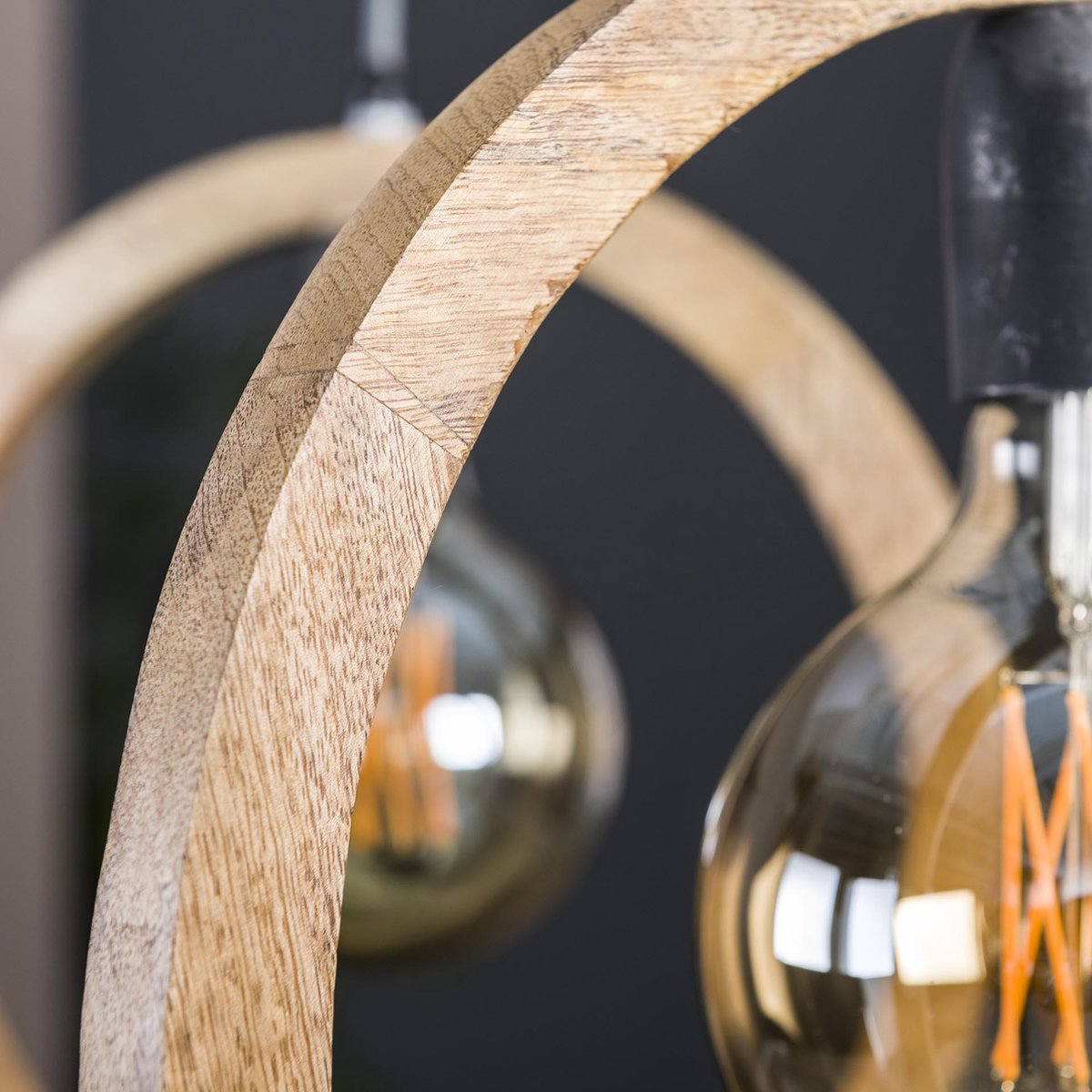 Hoyz - Hanglamp Round Wood - 3 Lampen - Massief Mango Naturel - 97x35x150 - Bruin