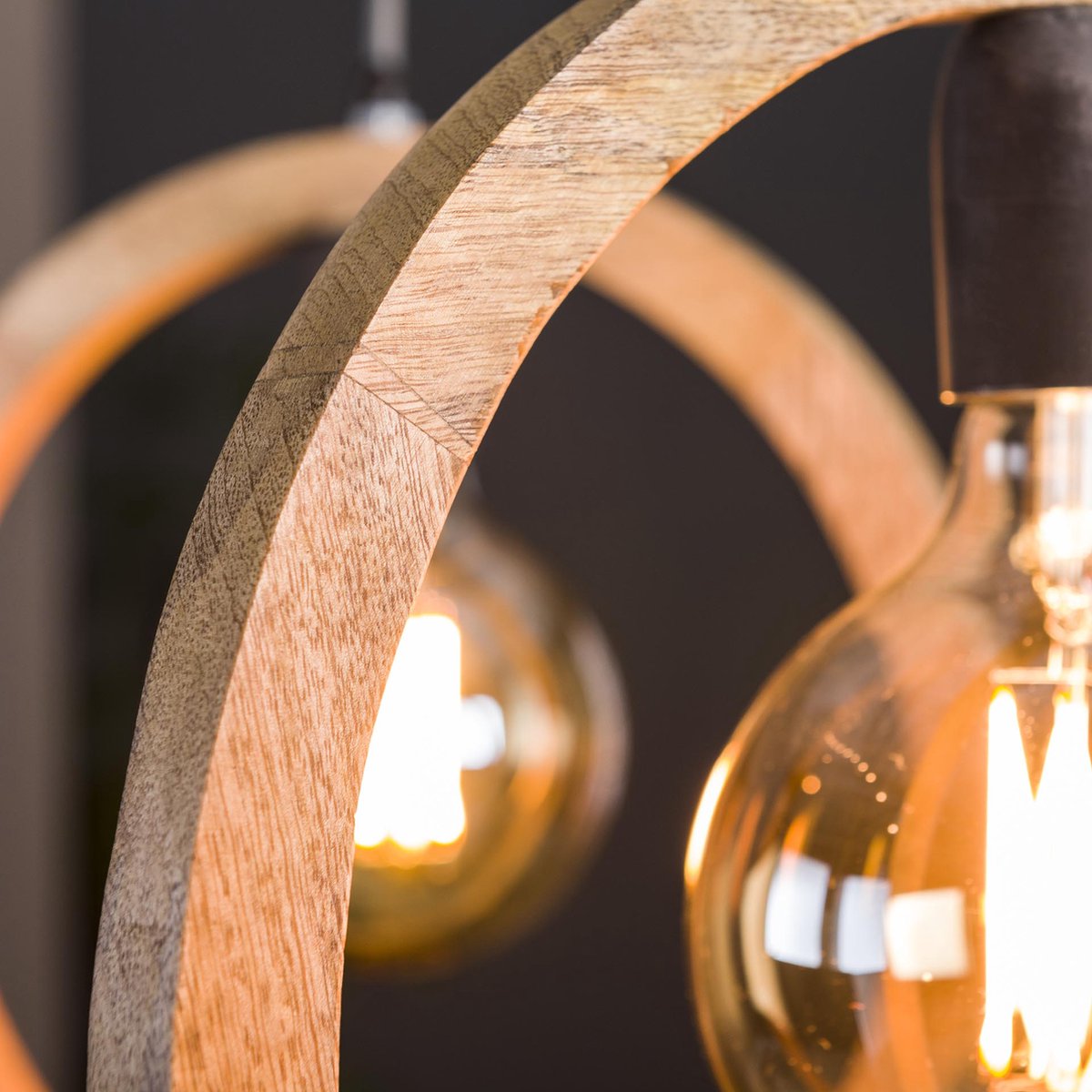 Hoyz - Hanglamp Round Wood - 3 Lampen - Massief Mango Naturel - 97x35x150 - Bruin