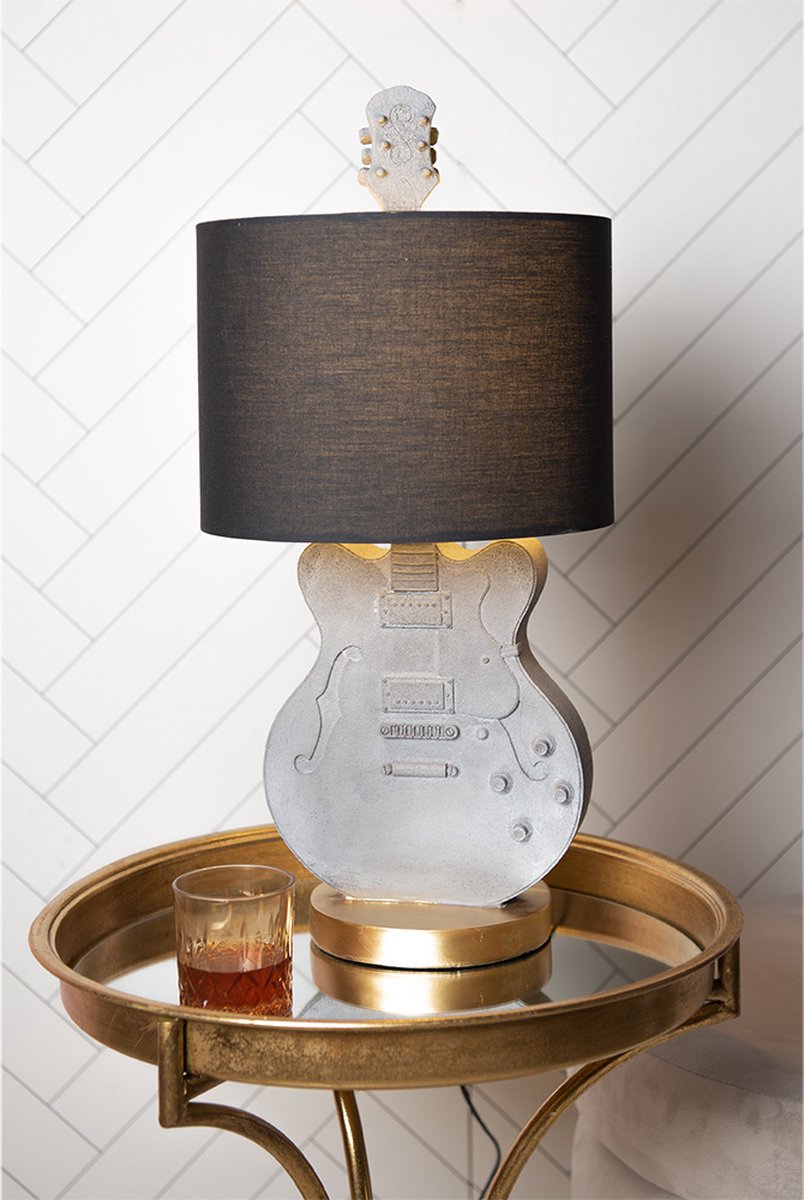 Clayre & Eef Tafellamp Gitaar Ø 30*68 Cm Kunststof Bureaulamp Bureaulamp - Grijs