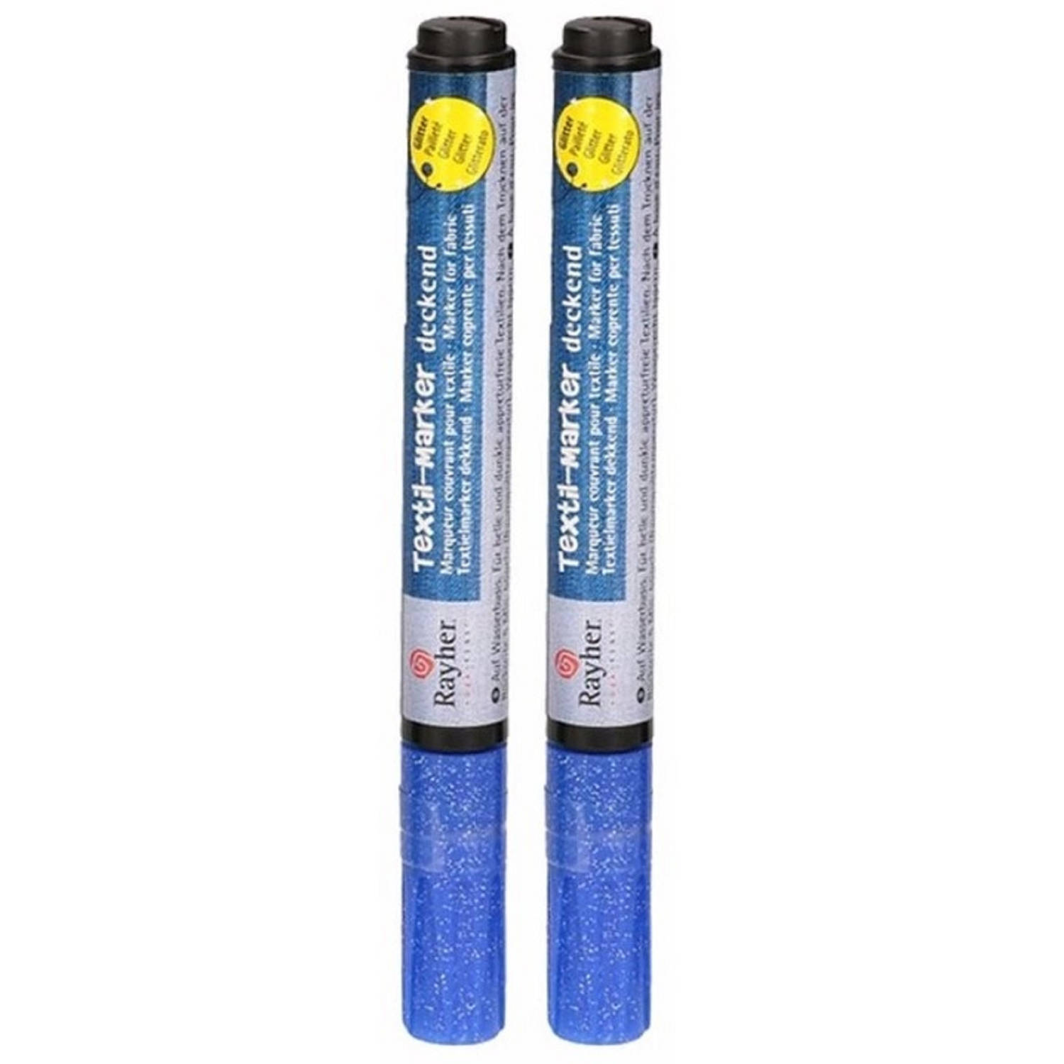 Rayher Hobby 2x Stukse Glitter Textielstift - Textielstiften - Blauw