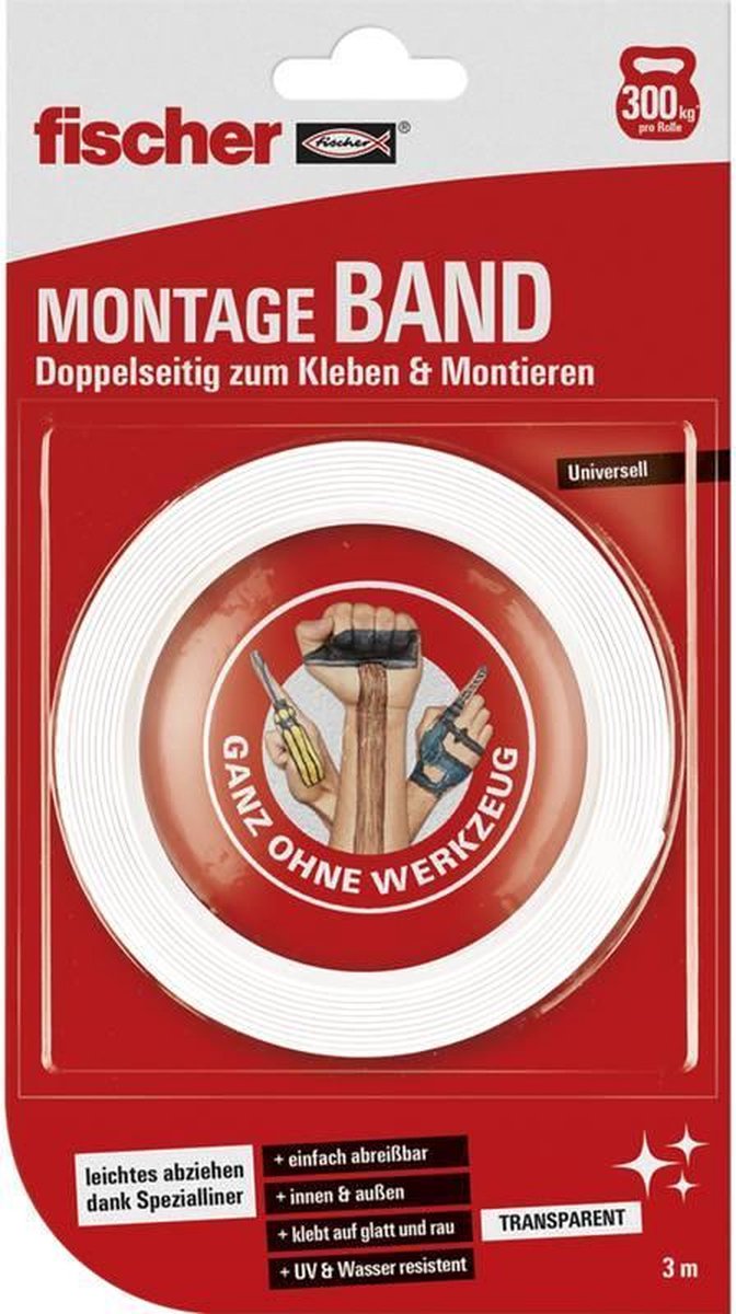 Fischer 545955 Dubbelzijdige montagetape (l x b) 3 m x 19 mm 3 m