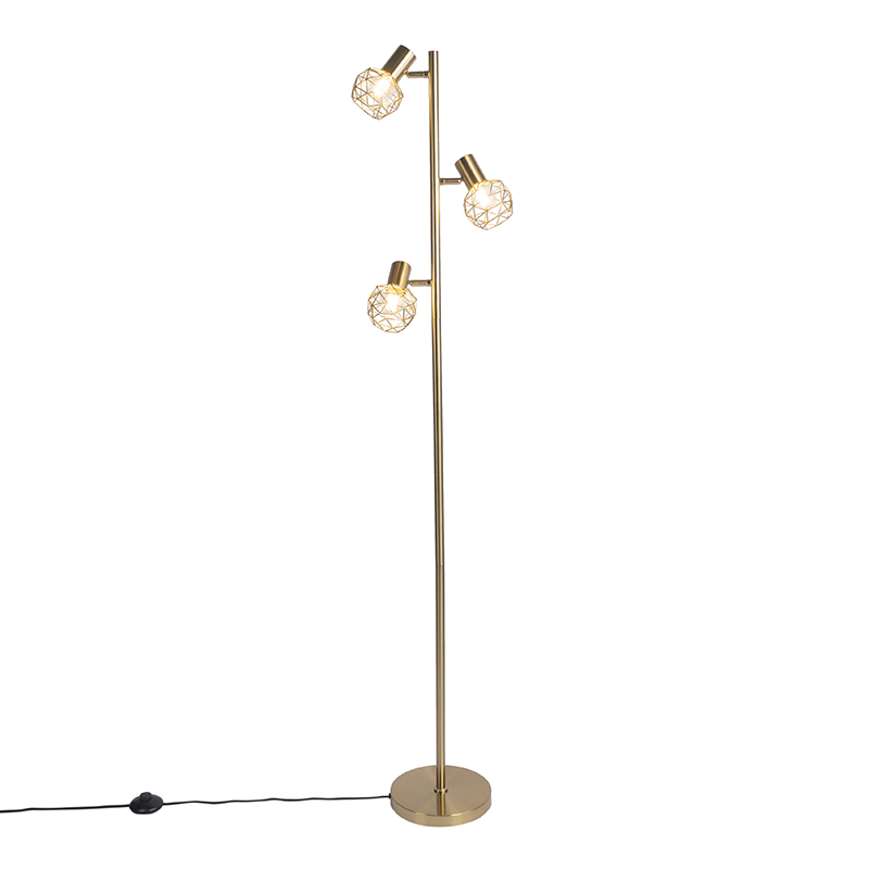 QAZQA Design vloerlamp 3-lichts verstelbaar - Mesh - Goud