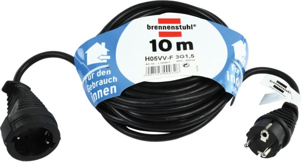 Brennenstuhl 1165460 Stroom Verlengkabel 10.00 m - Zwart