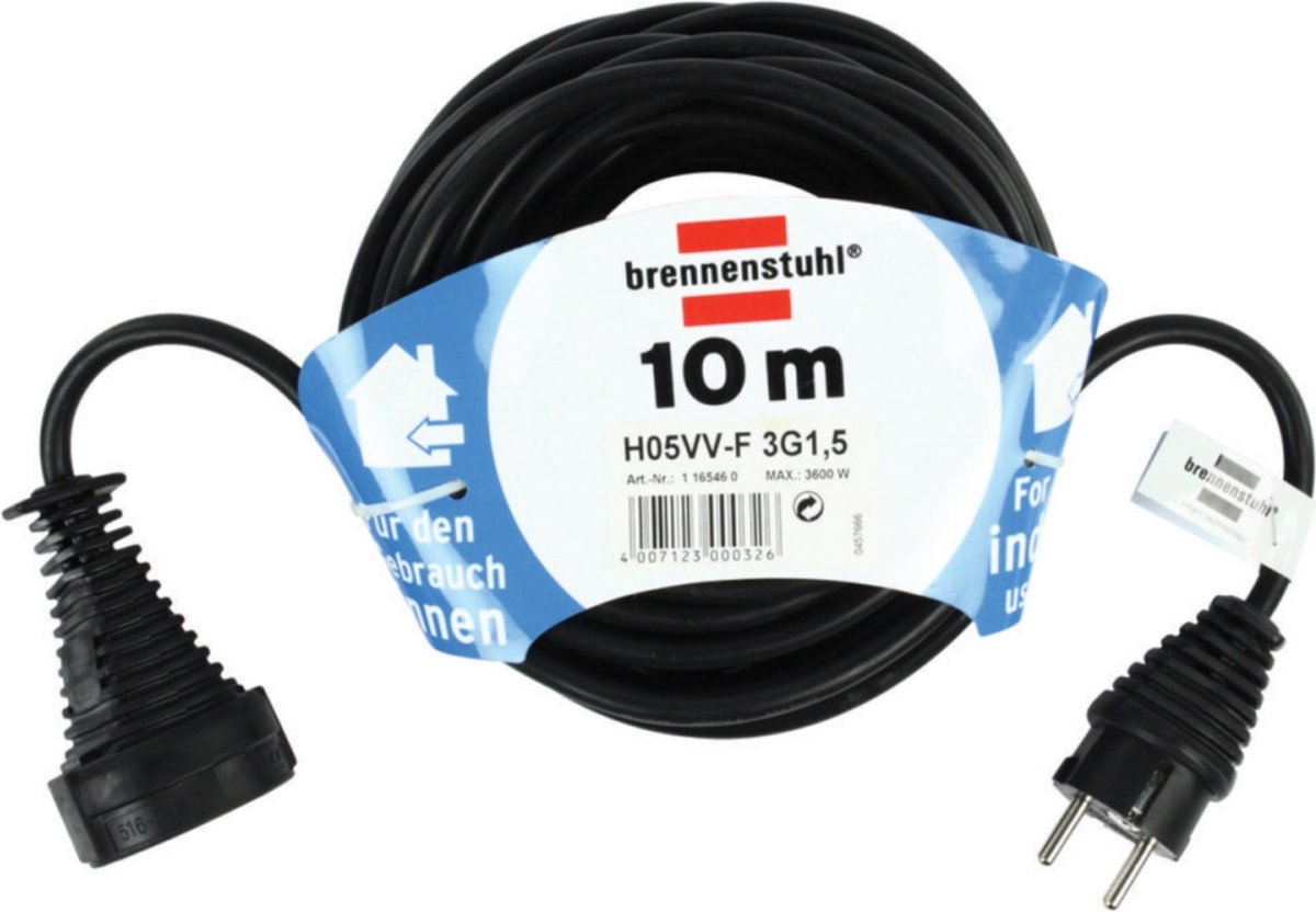 Brennenstuhl 1165460 Stroom Verlengkabel 10.00 m - Zwart