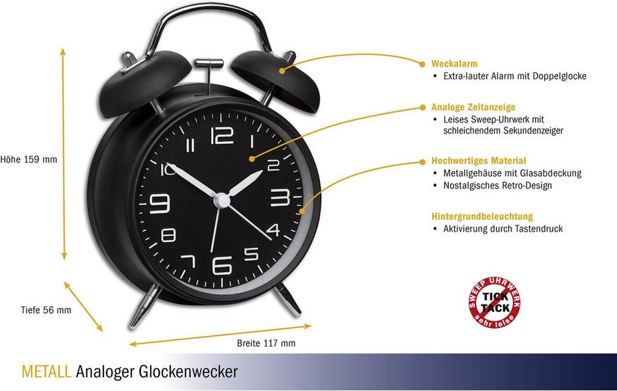 TFA Dostmann TFA 60.1025 Wekker Mechanisch Alarmtijden: 1 - Zwart