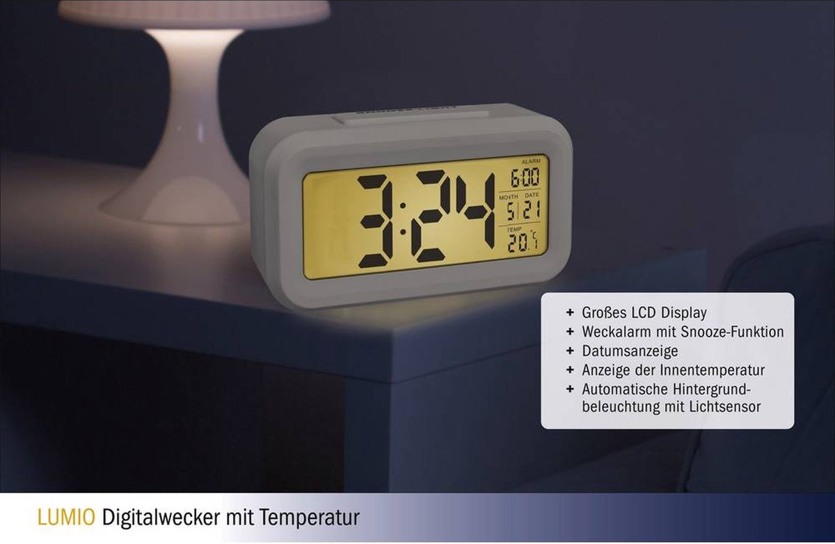 TFA Dostmann 60.2018.02 Wekker Quartz Alarmtijden: 1 - Wit