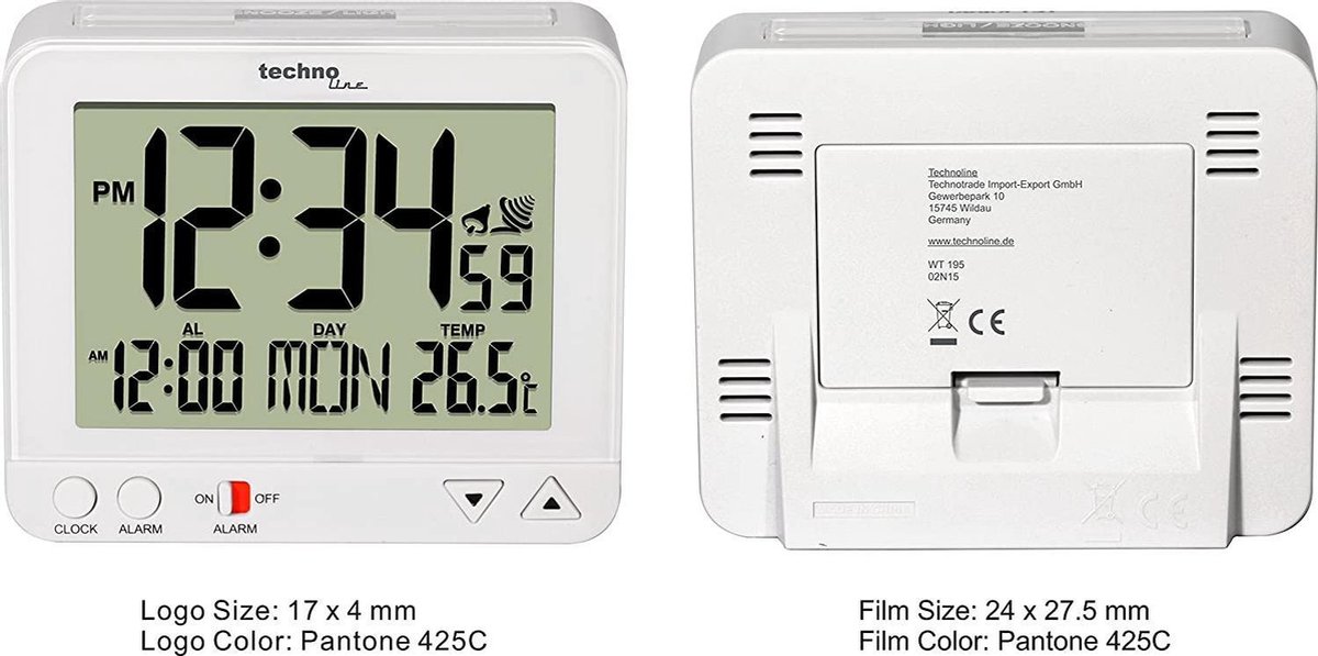 Techno Line WT195 Wekker Zendergestuurd Alarmtijden: 1 - Wit