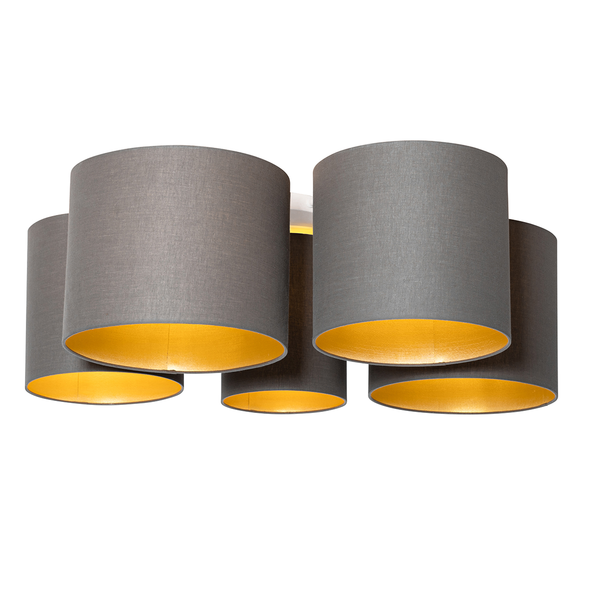 QAZQA Plafondlamp taupe met gouden binnenkant 5-lichts - Multidrum