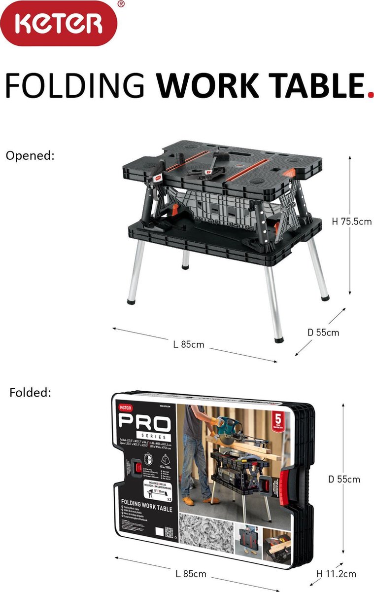 Keter 237005 Inklapbare werkbank - Zwart