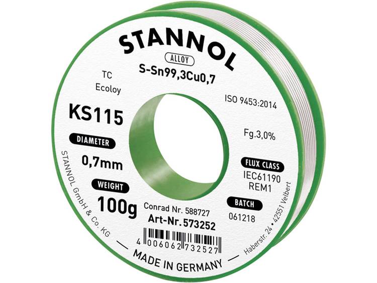 Stannol KS115 Soldeertin, loodvrij Spoel Sn99.3Cu0.7 100 g 0.7 mm