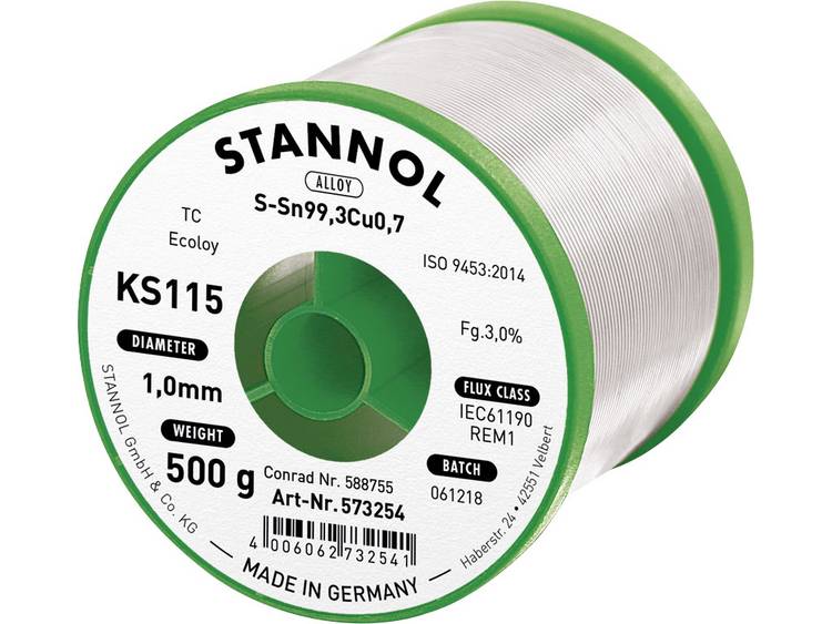 Stannol KS115 Soldeertin, loodvrij Spoel Sn99.3Cu0.7 500 g 1.0 mm