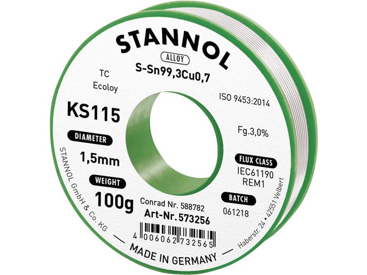 Stannol KS115 Soldeertin, loodvrij Spoel Sn99.3Cu0.7 100 g 1.5 mm