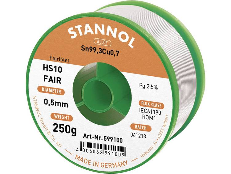 Stannol HS10-Fair Soldeertin Spoel Sn99.3Cu0.7 250 g 0.5 mm