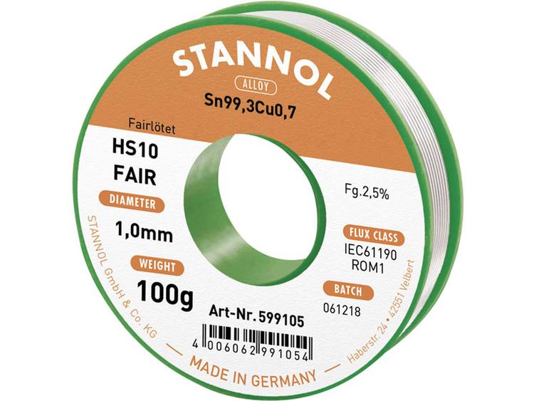 Stannol HS10-Fair Soldeertin Spoel Sn99.3Cu0.7 100 g 1.0 mm