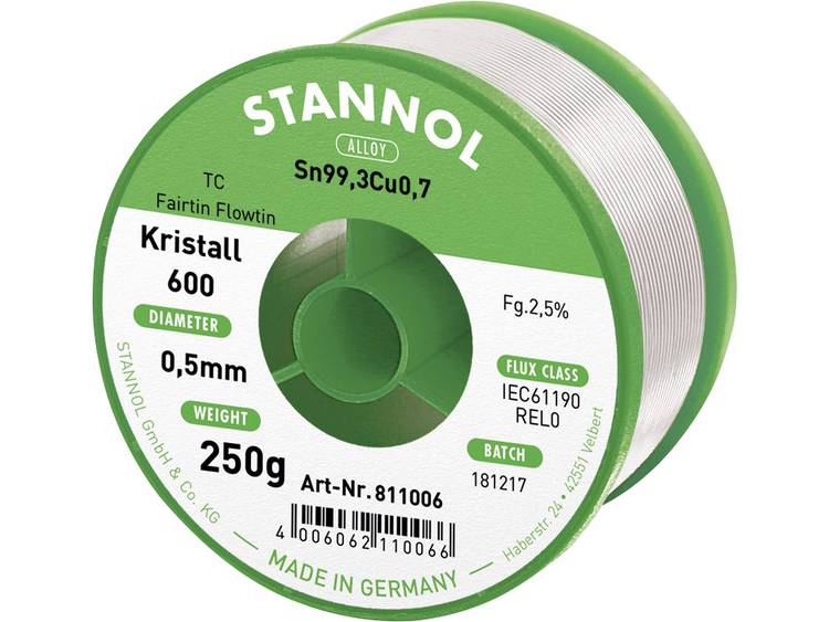 Stannol Kristall 600 Fairtin Soldeertin, loodvrij Loodvrij Sn99.3Cu0.7 250 g 0.5 mm