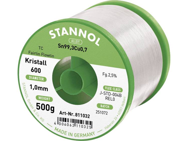 Stannol Kristall 600 Fairtin Soldeertin, loodvrij Loodvrij Sn0.7Cu 500 g 1.0 mm