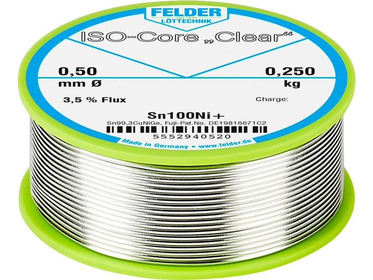 Felder LÃ¶ttechnik ISO-Core Clear Sn100Ni+ Soldeertin Spoel Sn99.25Cu0.7Ni0.05 0.250 kg 0.5 mm