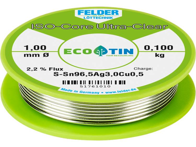 Felder LÃ¶ttechnik ISO-Core Ultra Clear SAC305 Soldeertin Spoel Sn96.5Ag3Cu0.5 0.100 kg 1 mm