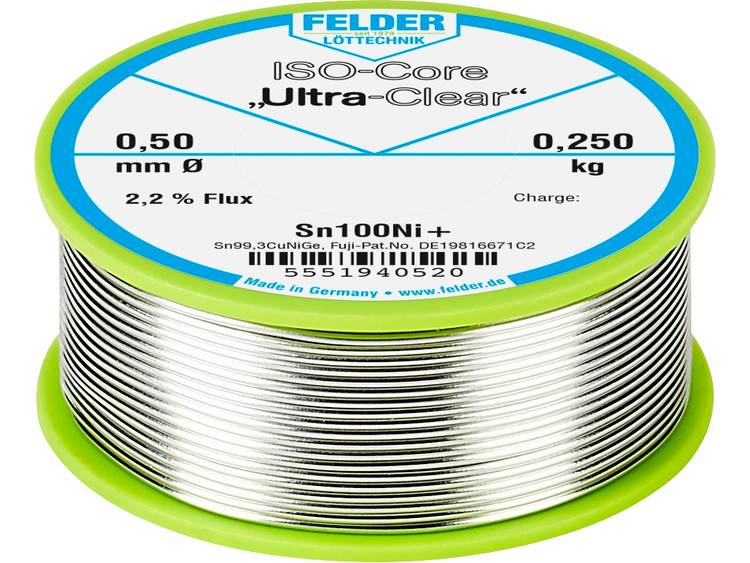 Felder LÃ¶ttechnik ISO-Core Ultra-Clear Sn100Ni+ Soldeertin, loodvrij Spoel Sn99.25Cu0.7Ni0.05 0.250 kg 0.50 mm