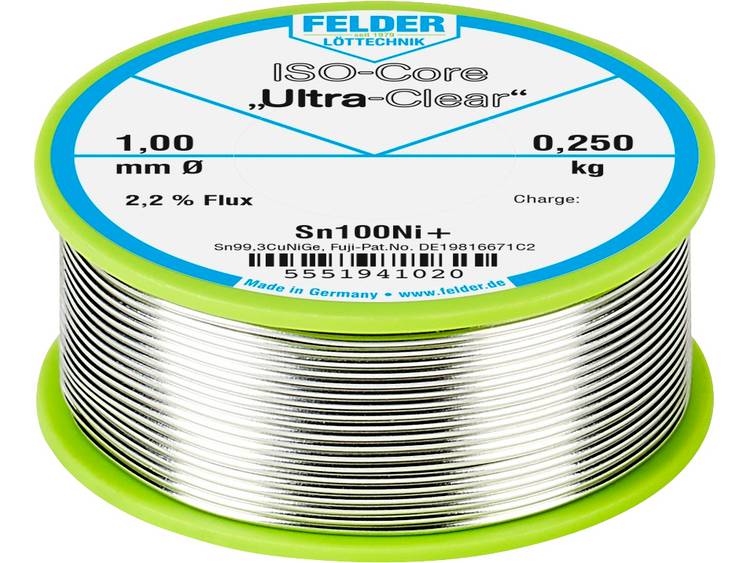 Felder LÃ¶ttechnik ISO-Core Ultra-Clear Sn100Ni+ Soldeertin, loodvrij Spoel Sn99.25Cu0.7Ni0.05 0.250 kg 1 mm