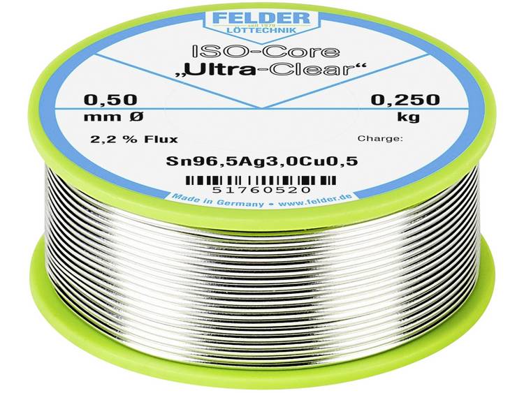 Felder LÃ¶ttechnik ISO-Core Ultra Clear SAC305 Soldeertin Spoel Sn96.5Ag3Cu0.5 0.250 kg 0.50 mm