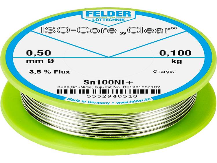 Felder LÃ¶ttechnik ISO-Core Clear Sn100Ni+ Soldeertin Spoel Sn99.25Cu0.7Ni0.05 0.100 kg 0.50 mm