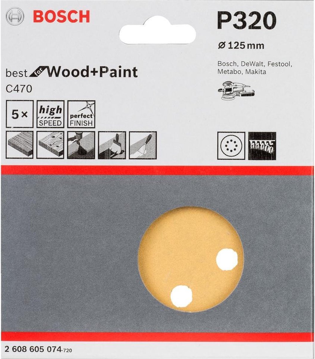 Bosch Best for Wood 2608605074 Excenterschuurpapier Met klittenband, Geperforeerd Korrelgrootte 320 (Ã) 125 mm 5 stuk(s)