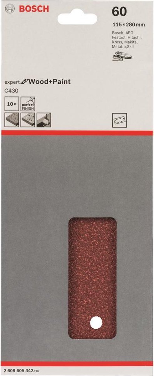 Bosch Expert for Wood 2608605342 Oscillerend schuurpapier Geperforeerd Korrelgrootte 60 (l x b) 280 mm x 115 mm 10 stuk(s)