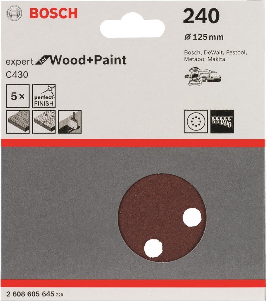 Bosch Expert for Wood 2608605645 Excenterschuurpapier Met klittenband, Geperforeerd Korrelgrootte 240 (Ã) 125 mm 5 stuk(s)