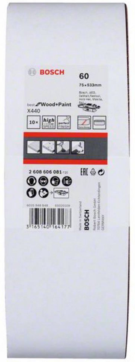 Bosch 2608606081 Schuurband Korrelgrootte 60 (l x b) 533 mm x 75 mm 10 stuk(s)