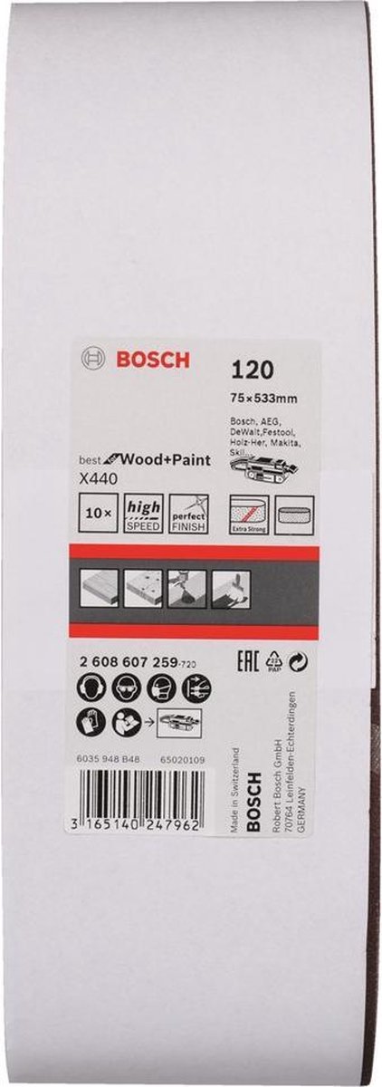 Bosch 2608607259 Schuurband Korrelgrootte 120 (l x b) 533 mm x 75 mm 10 stuk(s)