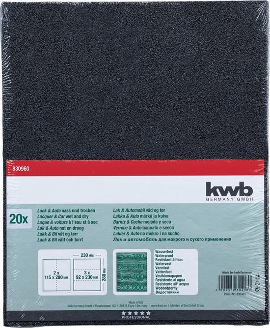 kwb 812329 Handschuurpapierset Korrelgrootte 180, 240, 400, 600 (l x b) 280 mm x 230 mm 20 stuk(s)