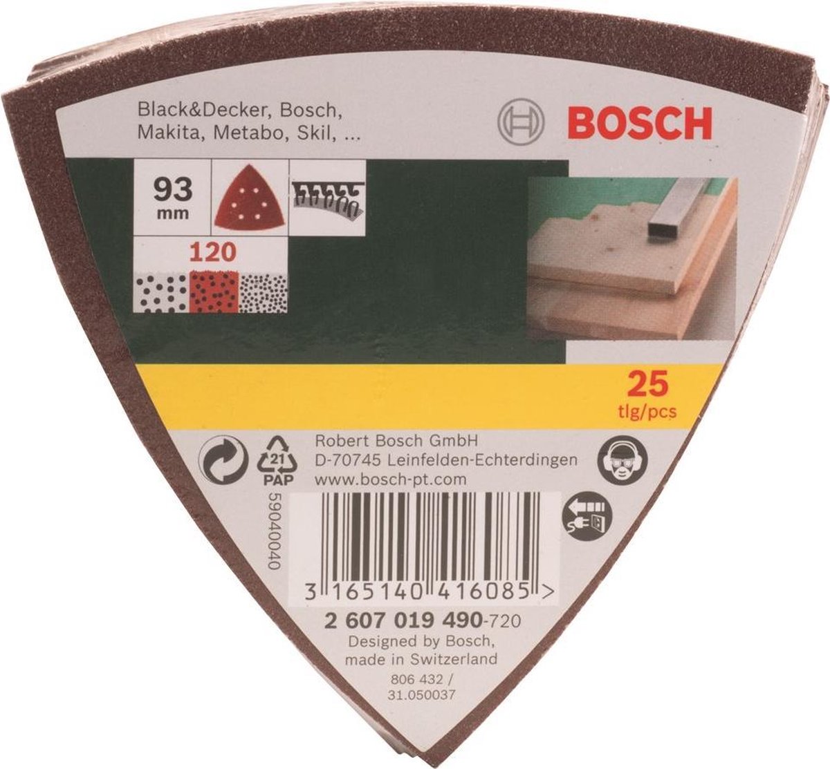 Bosch 2607019490 Delta schuurpapier Met klittenband, Geperforeerd Korrelgrootte 120 Hoekmaat 93 mm 25 stuk(s)