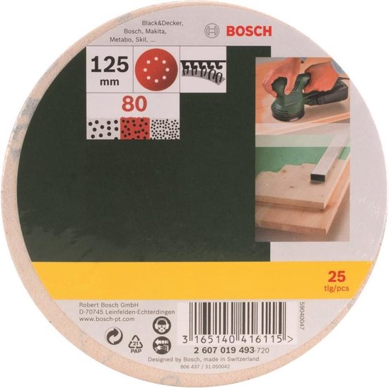 Bosch 2607019493 Excenterschuurpapier Met klittenband, Geperforeerd Korrelgrootte 80 (Ã) 125 mm 25 stuk(s)