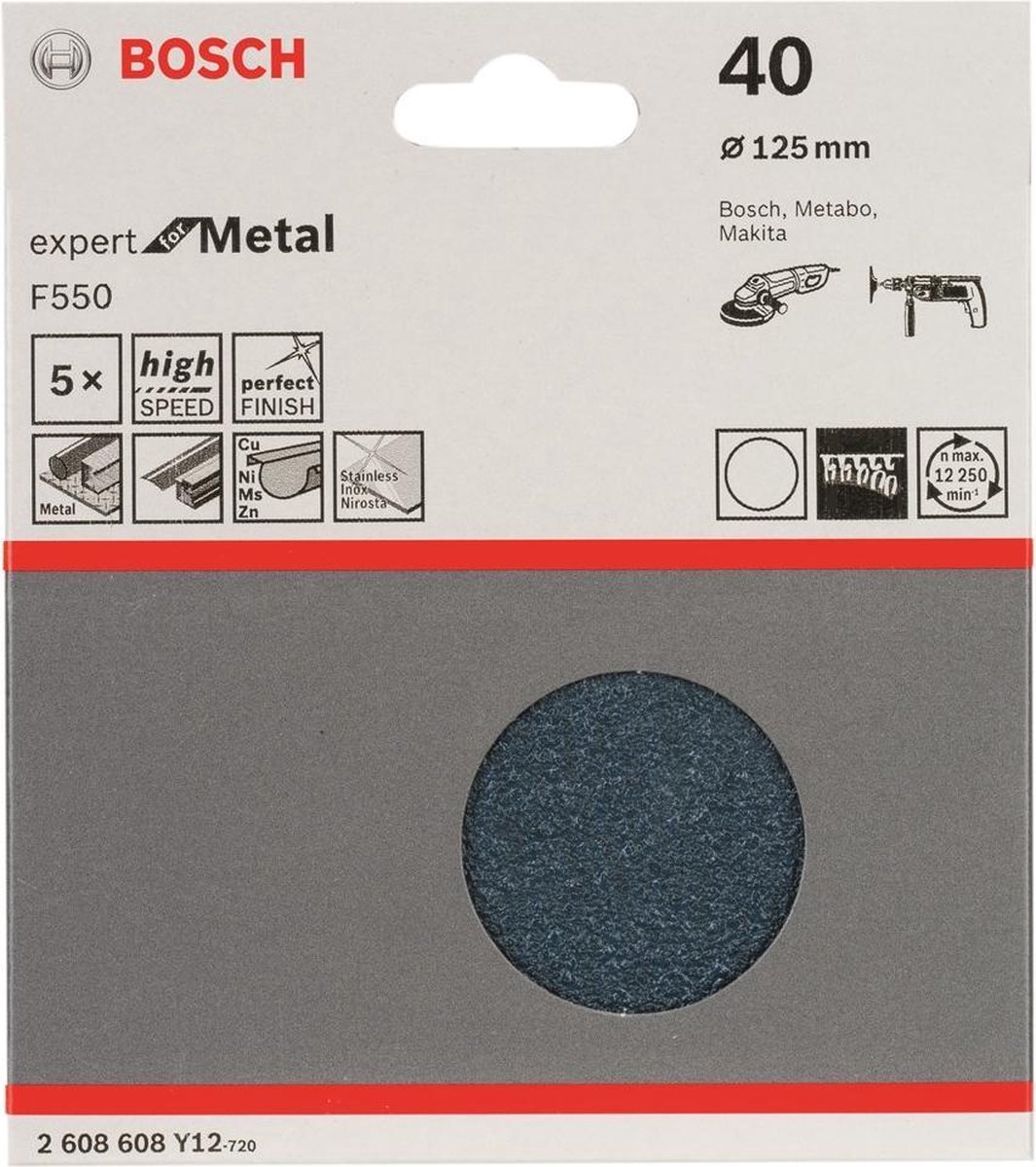 Bosch 2608608Y12 2608608Y12 Schuurpapier Korrelgrootte 40 (Ã) 125 mm 5 stuk(s)