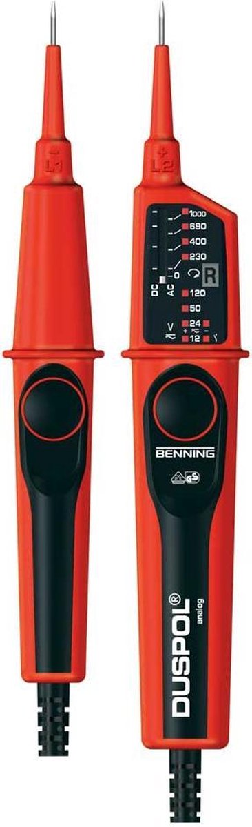 Benning DUSPOL analog Tweepolige spanningstester CAT III 1000 V, CAT IV 600 V LED, Vibratie