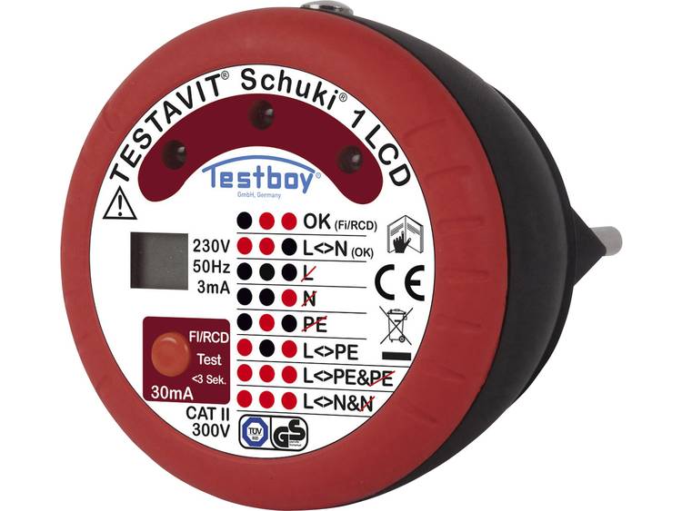 Testboy Testavit Schuki 1 LCD Stopcontacttester CAT II 300 V LCD, LED