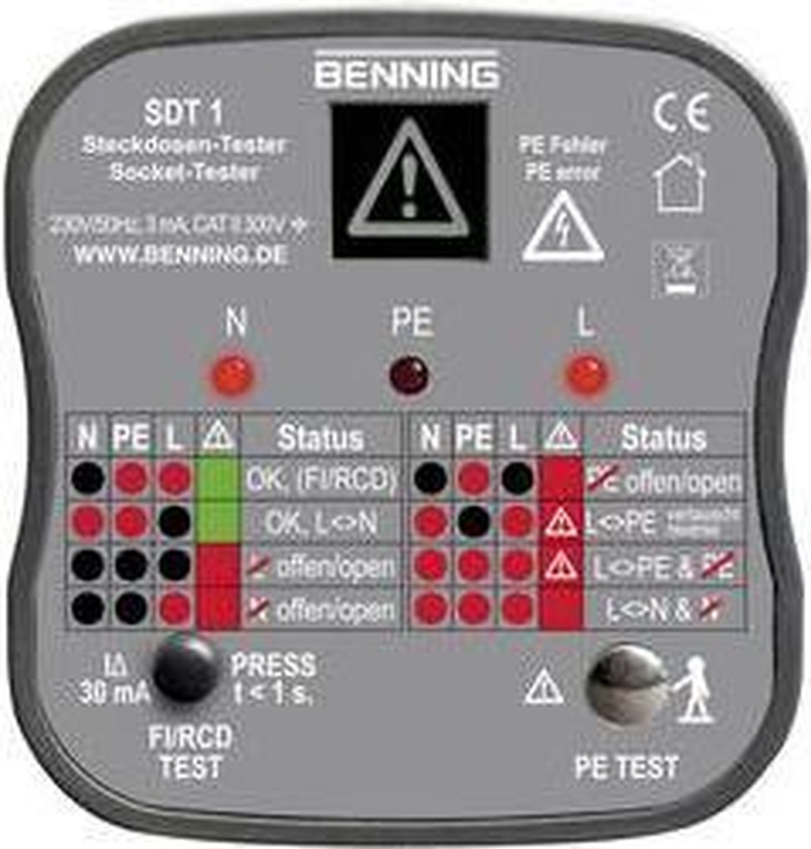 Benning SDT 1 Stopcontacttester CAT III 300 V LED, LCD