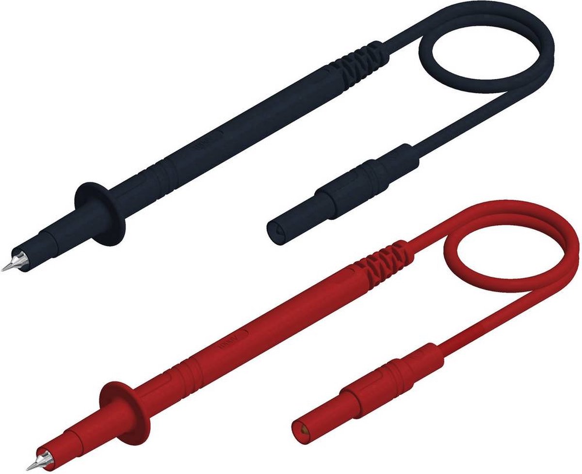 SKS Hirschmann PL 2600 S SET Veiligheidsmeetsnoerenset [Banaanstekker 4 mm - Testpunt] 1.00 m Zwart, - Rood