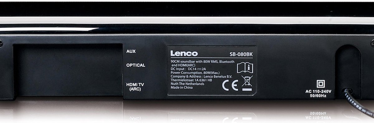 Lenco SB-080BK Soundbar Bluetooth, USB - Zwart